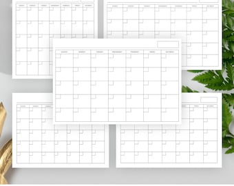 Blank Calendar Page Template Set, 8.5x11, 11x17, 12x12 Square, 24x36, 18x24, A4, Reusable Calendar, Printable Calendar, Blank Calendar