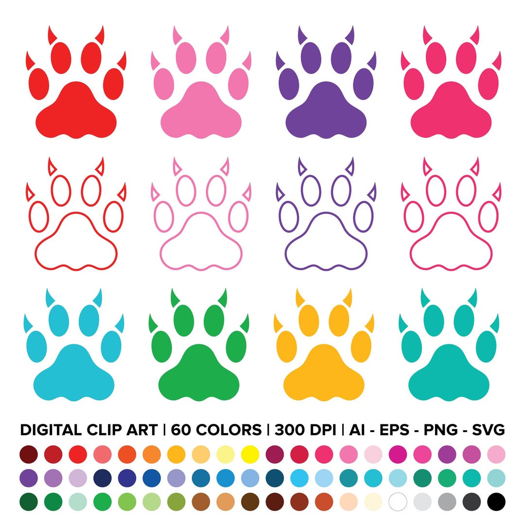 Cat Claw Pattern Cat Claw Paw Print Clip Art Set, PNG, SVG, VECTOR, Cat Paw Silhouette ...