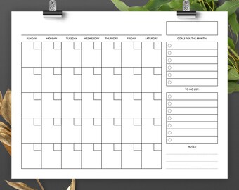 8.5x11 Inch Blank Planner Calendar, 8.5" x 11" Printable Calendar, Calendar Template, Reusable Calendar, Perpetual Calendar, Calendar PDF