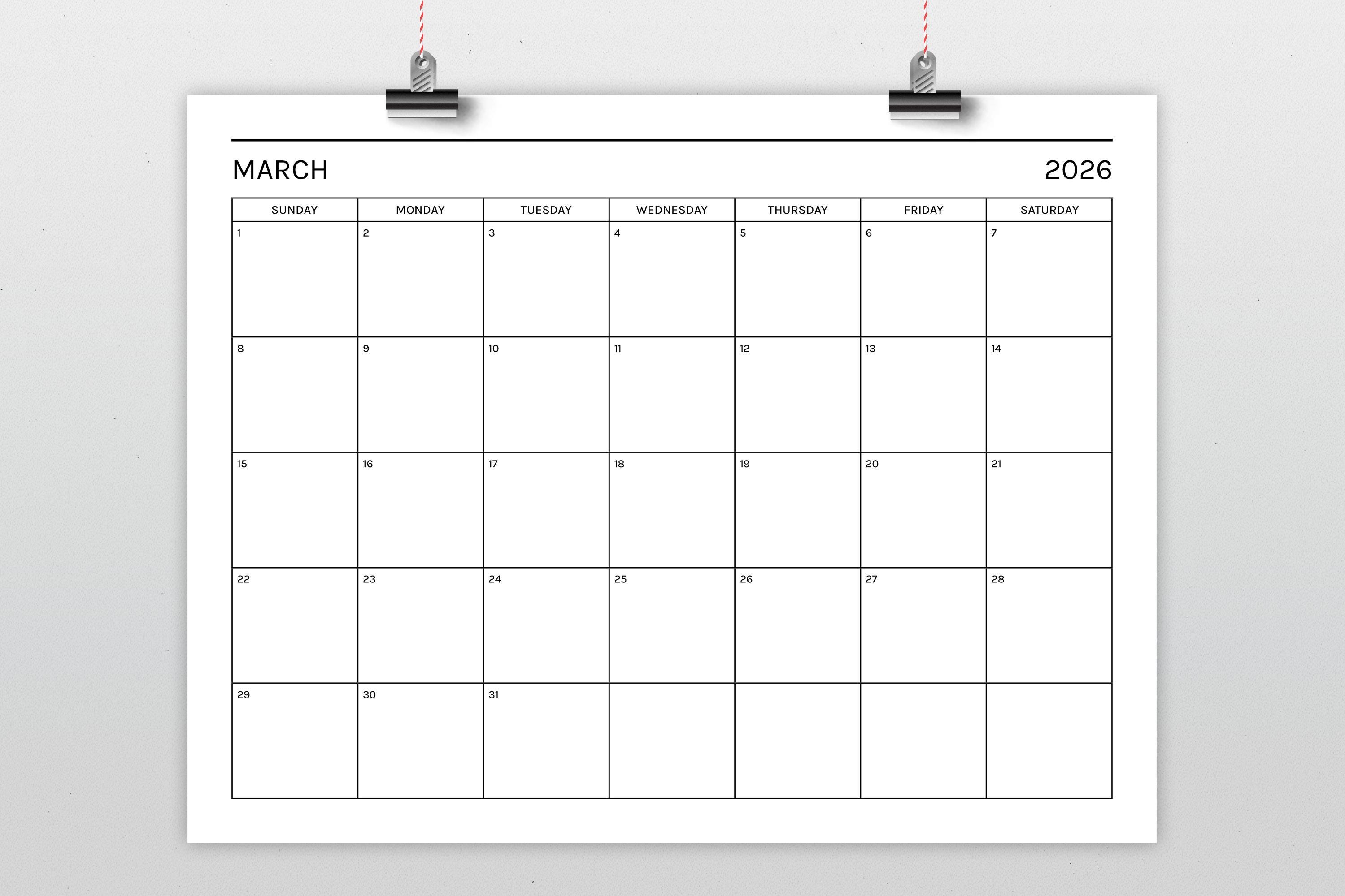 SALE 2026 Basic Modern 8.5 X 11 Inch Calendar Template | INSTANT ...