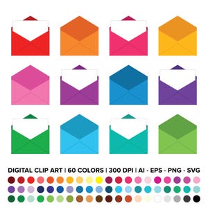 Open Letter Envelope Clip Art Set, PNG, SVG, VECTOR, Letter Clipart, Envelope Clipart, White Page, Mail, Blank Note, Post Office