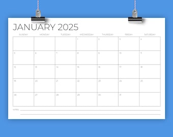 2025 11x17 Calendar Template | INSTANT DOWNLOAD | Thin Sans Serif Type Monthly Printable Minimal Desk or Wall Calender | Print Ready