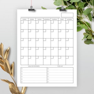 Calendário em branco vertical de 8,5 x 11 polegadas, calendário de planejador, calendário para impressão de 8,5 "x 11", modelo de calendário, calendário reutilizável, PDF de calendário