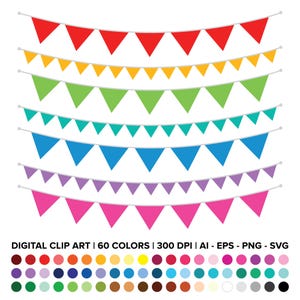Single Color Triangle Banner Clip Art Set, PNG, SVG, VECTOR, Flag, Bunting, Party Clipart, Triangle Flag, Banner Clipart, Banner Svg