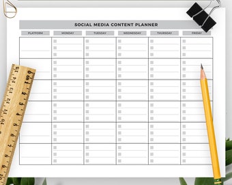 Social Media Content Planner, 8.5 x 11 Inch Blank Weekly Calendar, Printable PDF Content Planner, Planner Calendar Template, Content Creator