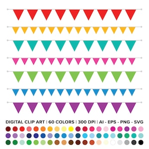 Single Color Triangle Banner Clip Art Set, PNG, SVG, VECTOR, Triangle Flag Banner, Triangle Bunting Banner, Party Banner Clipart, Straight