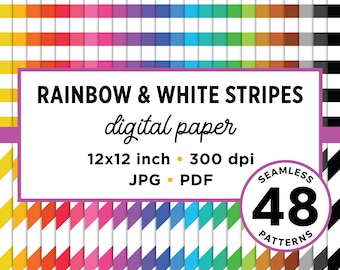 Papel digital de rayas sin costuras de arcoíris, JPG, PDF, VECTOR, patrón imprimible, patrón sin costuras, patrón de rayas de arcoíris, rayas diagonales