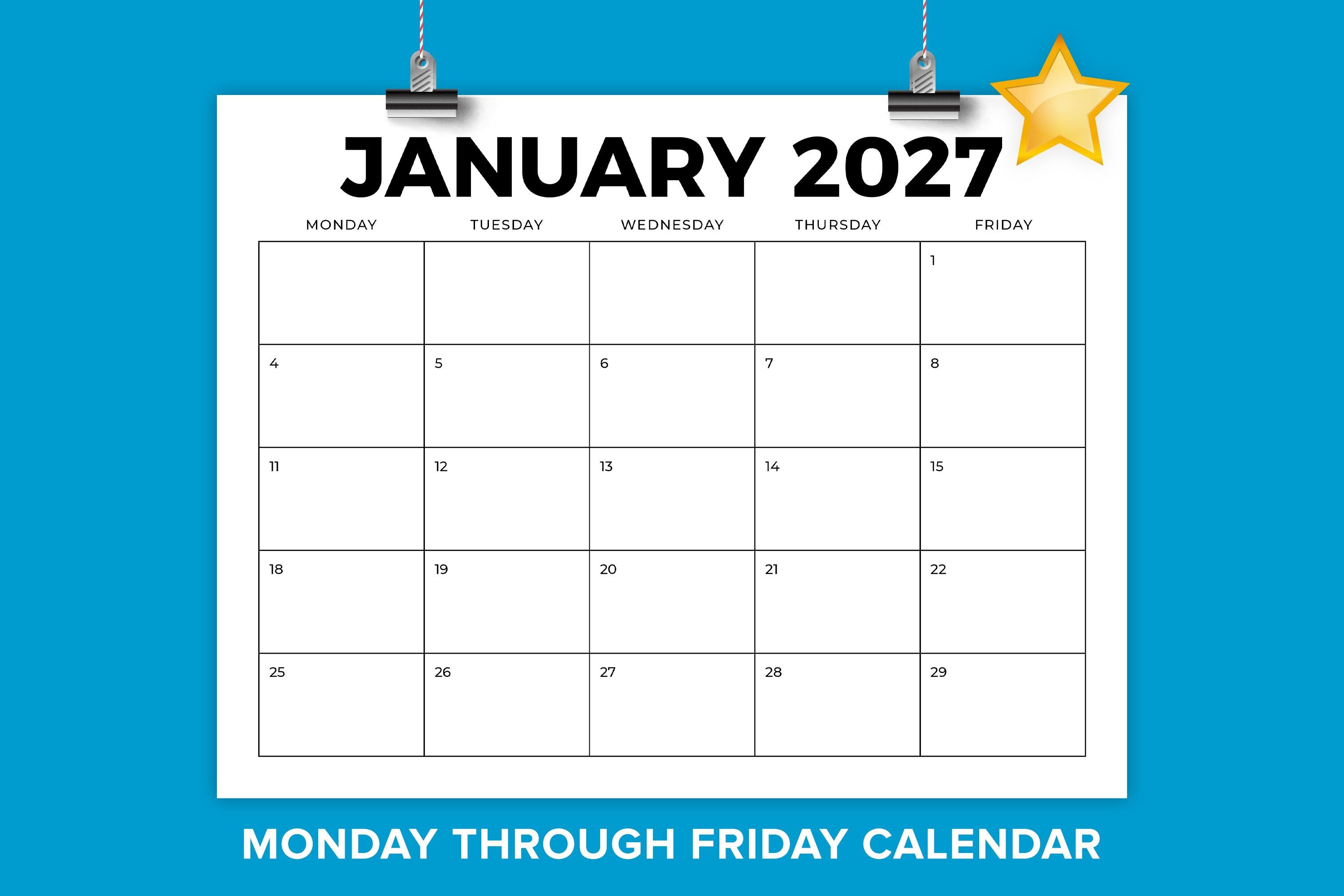 2027 8.5 X 11 Inch Bold Monday to Friday Calendar Template | INSTANT ...
