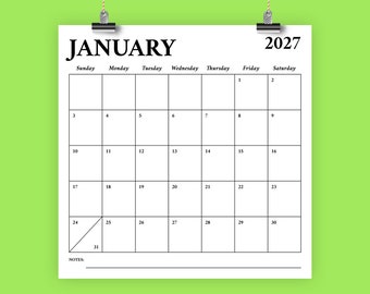 2027 Square 12x12 Calendar Template | INSTANT DOWNLOAD | Bold Serif Type Large Monthly Printable Minimal Desk Calender Prints 12 x 12 Inches