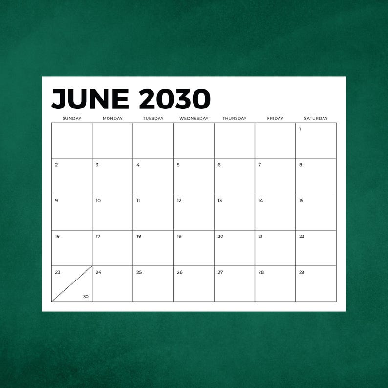 2030 8.5 X 11 Inch Calendar Template | INSTANT DOWNLOAD | Modern Bold ...