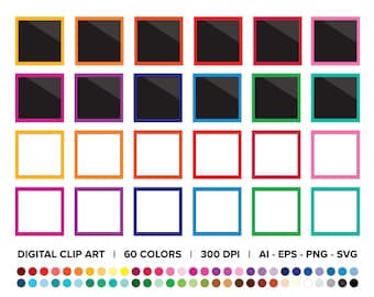 Square Instant Film Clip Art Set, PNG, SVG, Vector, Skinny Border Frame, Photo Frame Clipart, Film Frame Clipart, Photo Border