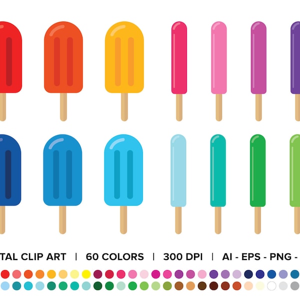 Popsicles & Ice Pops Clip Art Set, PNG, SVG, VECTOR, Dessert Clipart, Lolly Clipart, Food Clipart, Summer Food Clipart, Snack Clipart