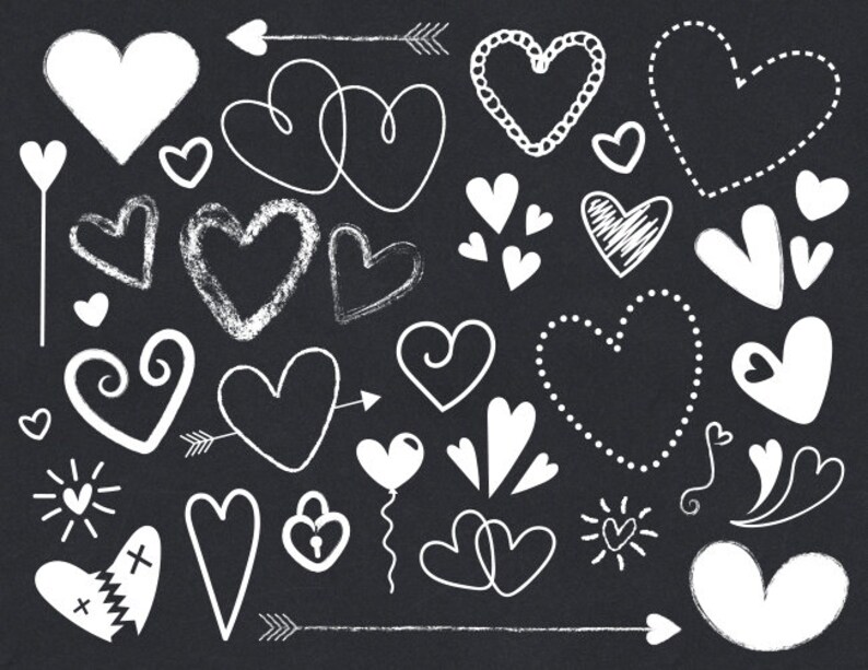 Download Black and White Silhouette Scribble Heart Clip Art Set PNG ...
