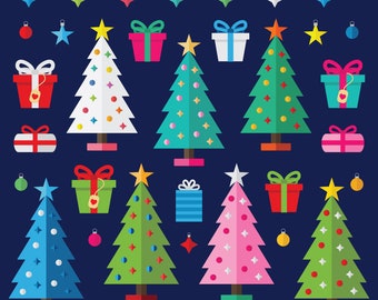 Christmas Tree Party Clip Art Set, PNG, SVG, VECTOR, Christmas Clipart, Ornaments, Garland, Gifts, Presents, Stars, Baubles, Holiday Clipart