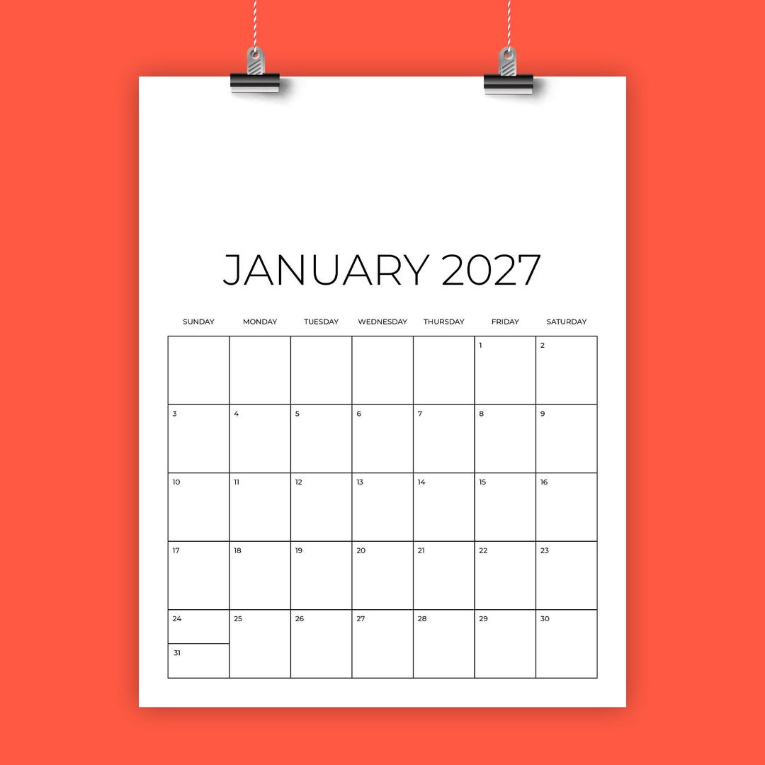2027 Vertical 8.5 X 11 Inch Calendar Template | INSTANT DOWNLOAD ...