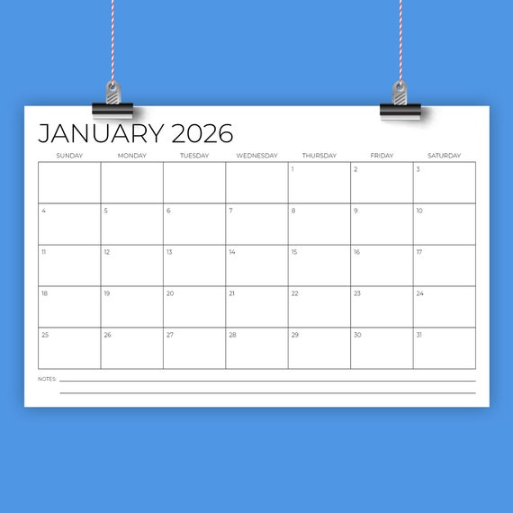 2026 11x17 calendar template | instant download | thin sans serif ...