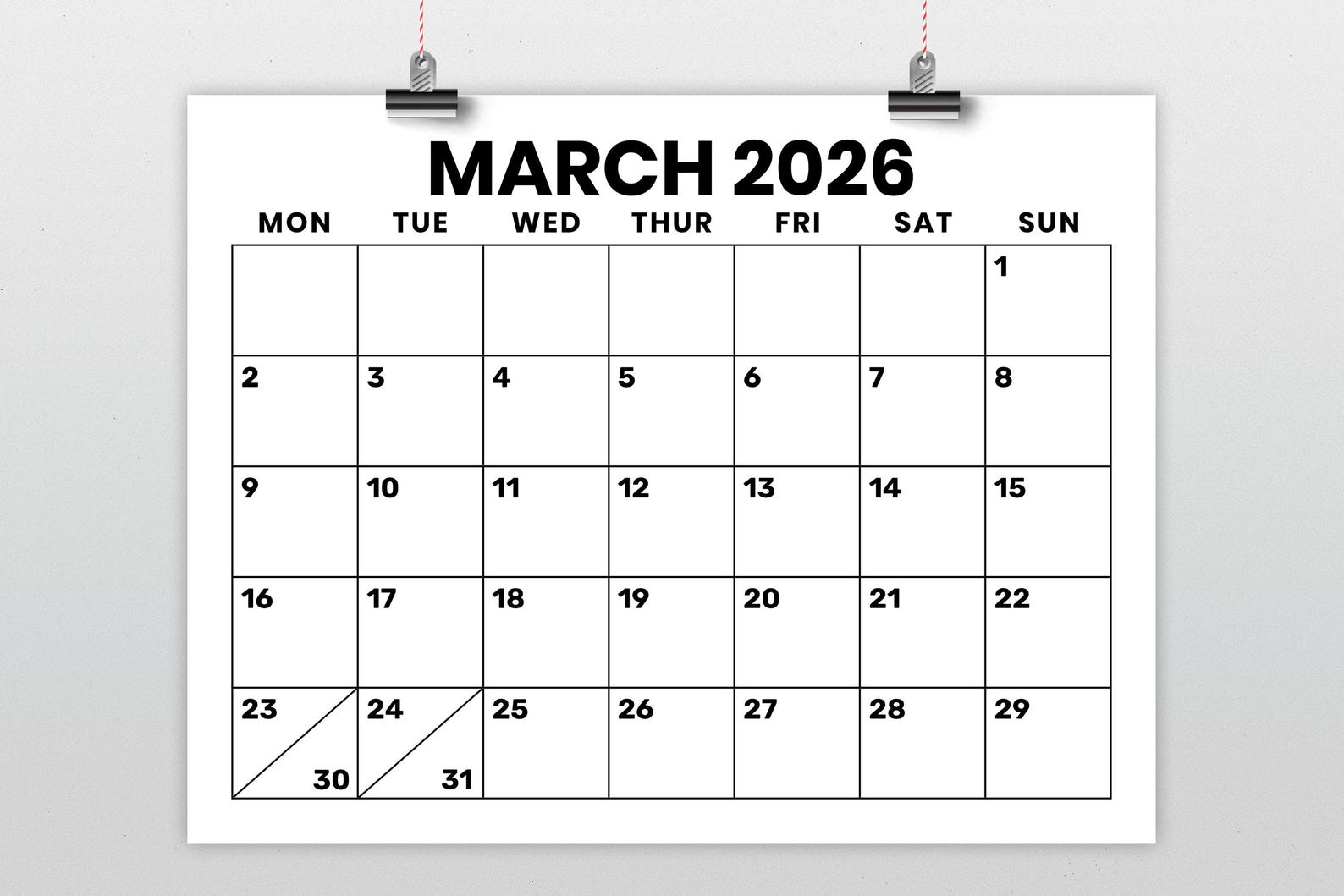 SALE 2026 8.5 X 11 Inch Large Number Mon-sun Calendar Template ...