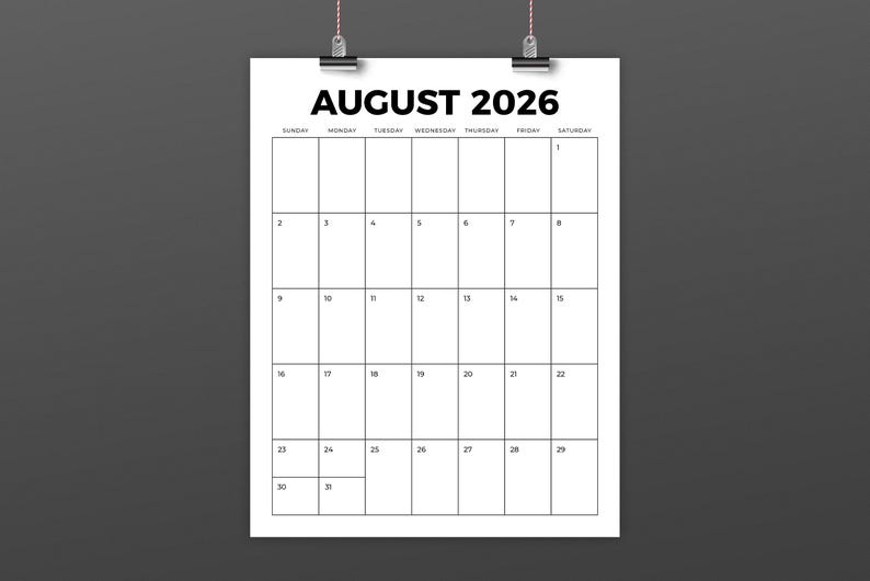 SALE 2026 Vertical 8.5 X 11 Inch Calendar Template | INSTANT DOWNLOAD ...