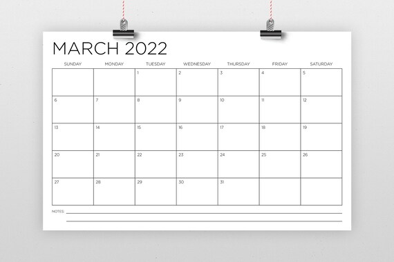 11 X 17 Inch 2022 Calendar Template Instant Download Thin | Etsy