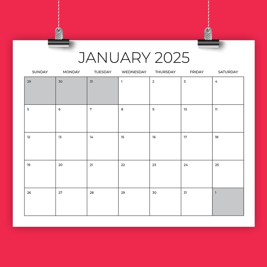 2025 8.5 X 11 Inch Calendar Template INSTANT DOWNLOAD Modern Thin Sans Serif Type Monthly