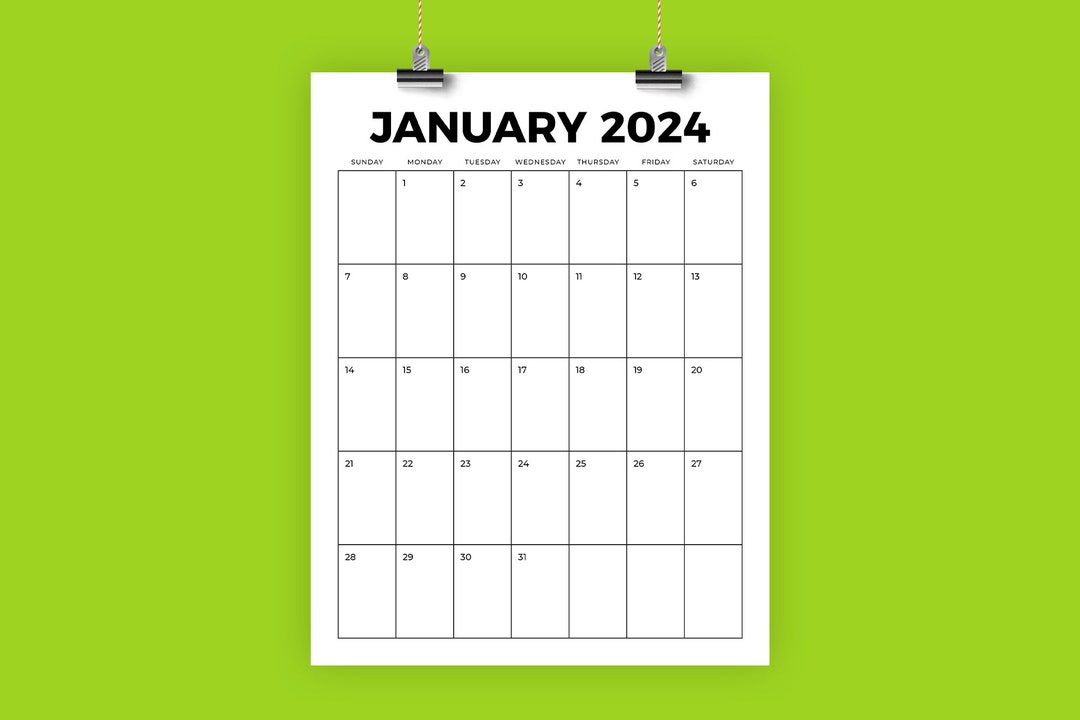 2024 Vertical 8.5 X 11 Inch Calendar Template INSTANT DOWNLOAD Bold ...