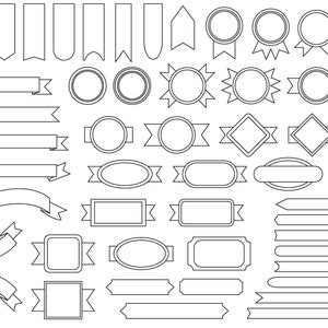 Gliederung Abzeichen & Banner Clip Art Set, PNG, SVG, VEKTOR, Etiketten Clipart, Banner Clipart, Band Clipart, Abzeichen Clipart, Schriftrolle Clipart, Auszeichnungen