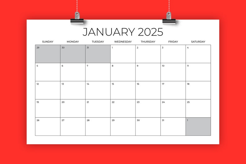 2025 11 x 17 Inch Calendar Template INSTANT DOWNLOAD Thin Sans Serif Type Monthly Printable Minimal Desk or Wall Calender Print Ready image 7