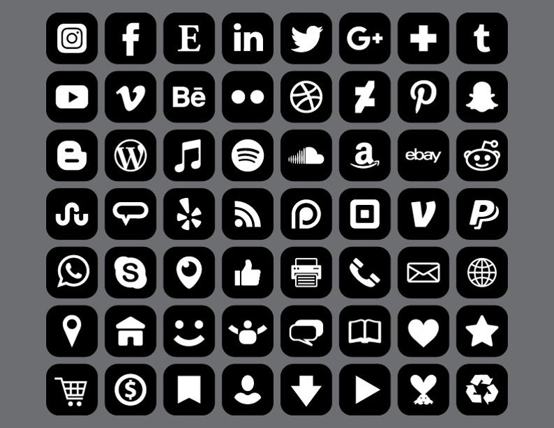 Square Social Media Icons Set PNG SVG VECTOR Transparent | Etsy