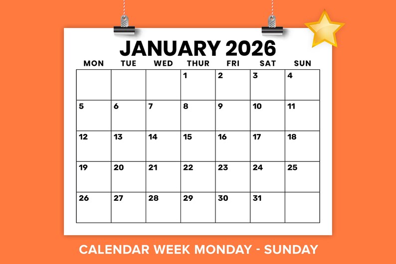 SALE 2026 8.5 X 11 Inch Large Number Mon-sun Calendar Template ...