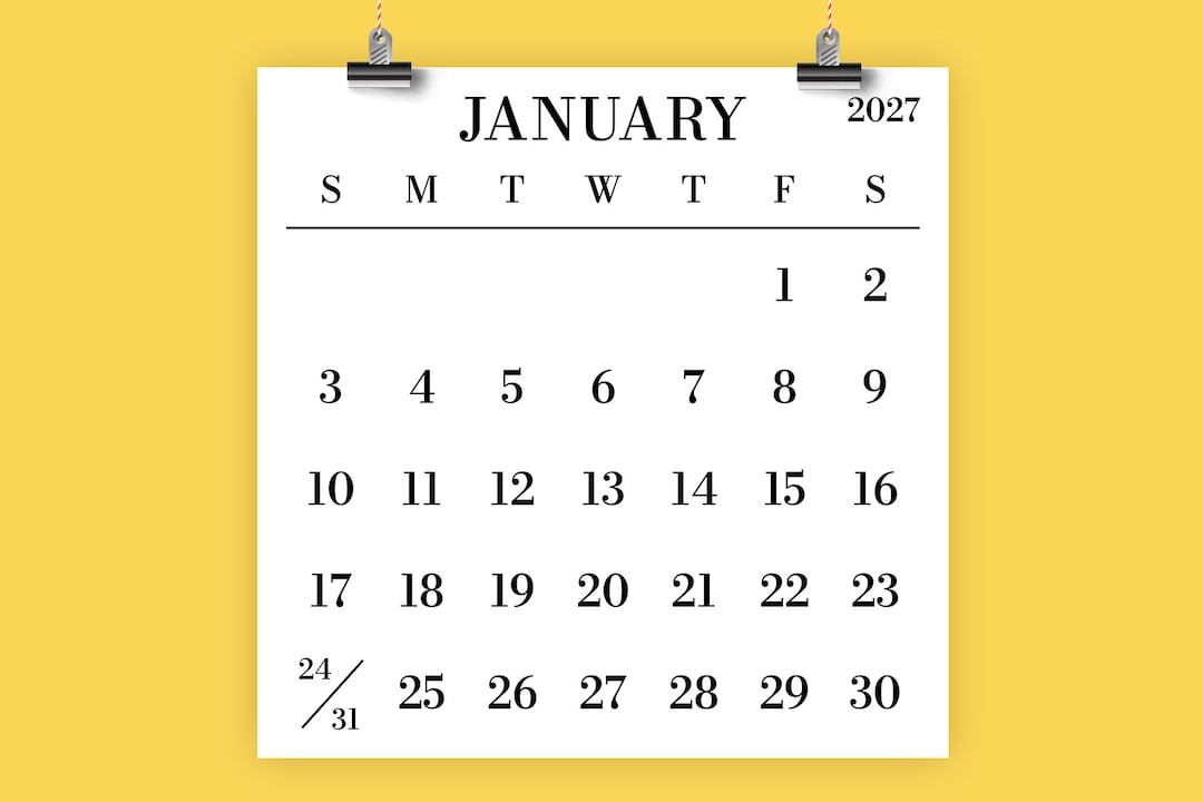2027 Large Number Square Calendar | INSTANT DOWNLOAD | Simple Monthly ...