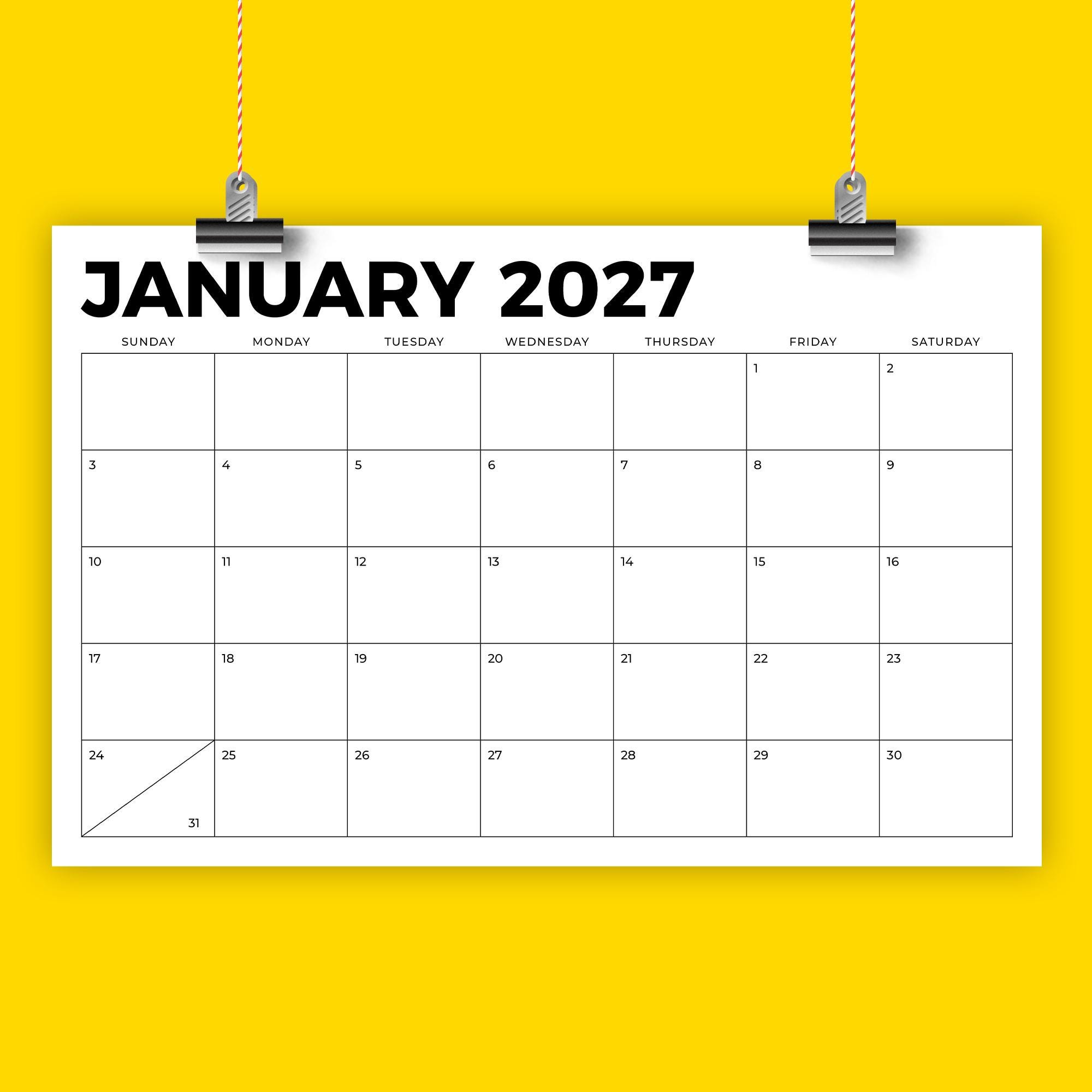2027 11 X 17 Inch Calendar Template | INSTANT DOWNLOAD Bold Sans Serif ...