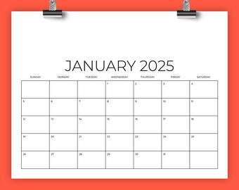 2025 8.5 x 11 Inch Calendar Template | INSTANT DOWNLOAD | Modern DIY Blank Sans Serif Monthly Printable Desk Wall Print Ready