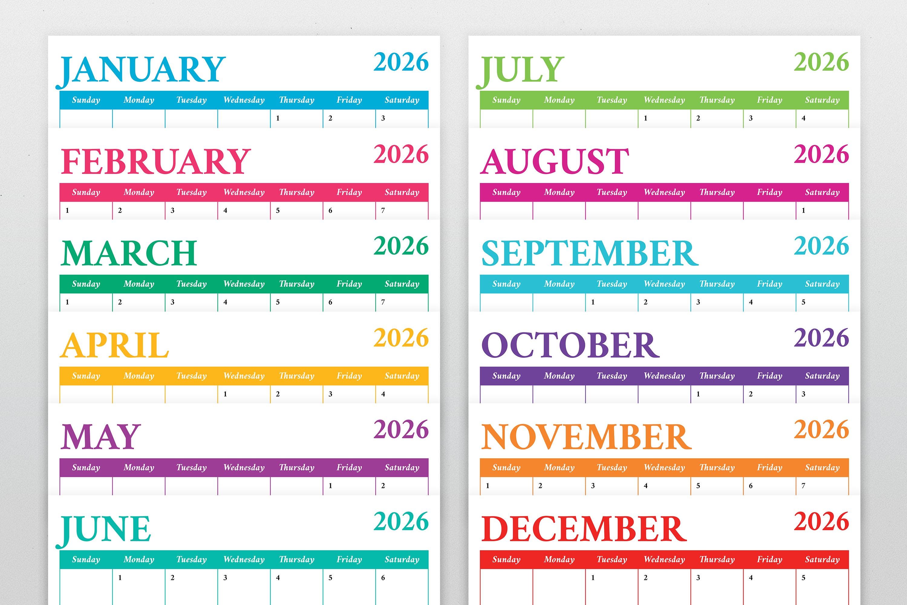 SALE 2026 Square Color Calendar Template | INSTANT DOWNLOAD | Bold ...