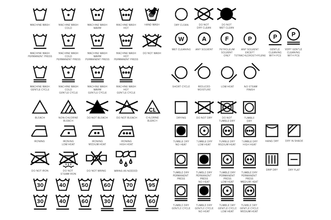 Laundry Care Symbol Icons Set PNG SVG VECTOR Transparent Etsy