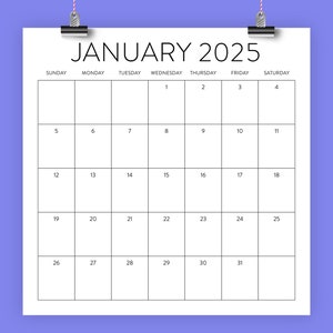 SALDI 2025 Modello di calendario quadrato / DOWNLOAD IMMEDIATO / Moderno semplice Sans Serif grande mensile stampabile scrivania ufficio parete / 12x12 pollici