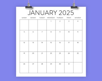 2025 Square Calendar Template | INSTANT DOWNLOAD | Modern Simple Sans Serif Large Monthly Printable Desk Office Wall | 12x12 Inches