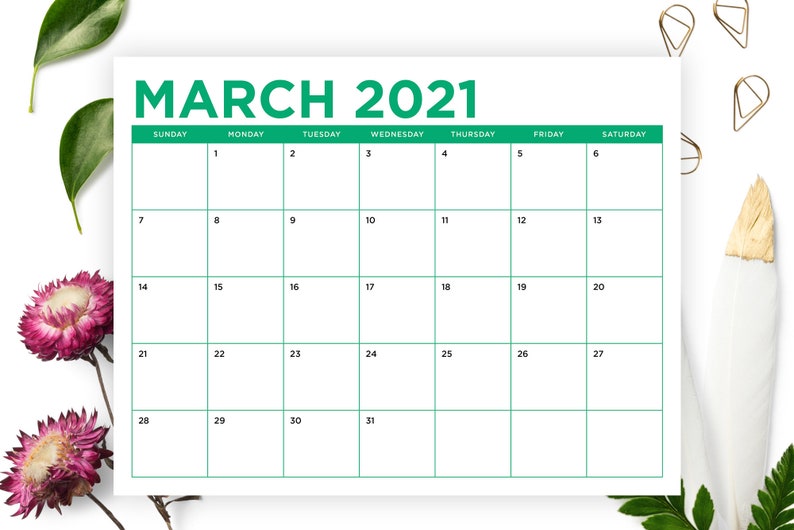 8.5 x 11 Inch COLOR 2021 Calendar Template INSTANT