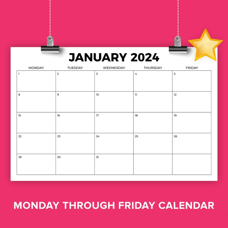 SALE 2024 11 X 17 Inch Bold Monday to Friday Calendar Template INSTANT