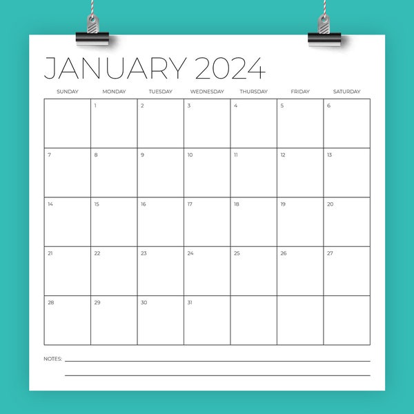 2024 Square 12x12 Calendar | INSTANT DOWNLOAD | Large Monthly Printable Minimal Sans Serif Desk Calender | Prints 12 x 12 Inches