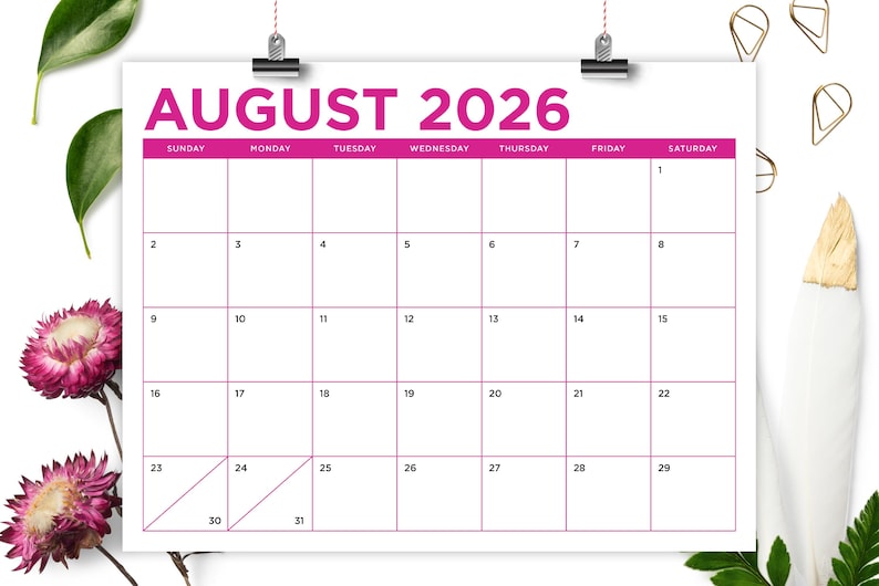 SALE 2026 8.5 X 11 Inch Color Calendar Template | INSTANT DOWNLOAD ...