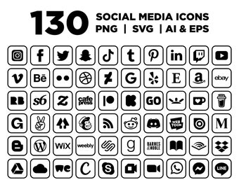 Square Social Media Icons Set | PNG SVG VECTOR | Square Icons, Social Media Icons, Website Icons, Blog Icons, Digital Icons, Vector Icons
