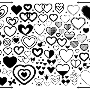 Simple Doodle Heart Clip Art Set, PNG, SVG, VECTOR, Valentine&#39;s Day Clipart, Heart Frame Clipart, Heart Shape Clipart,  Heart Icons