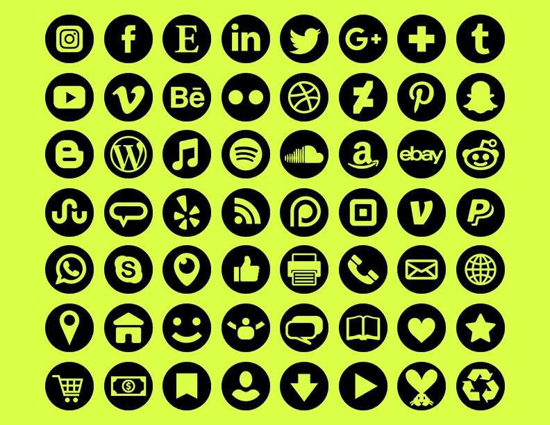 Black Social Media Icons Set PNG SVG VECTOR Transparent | Etsy