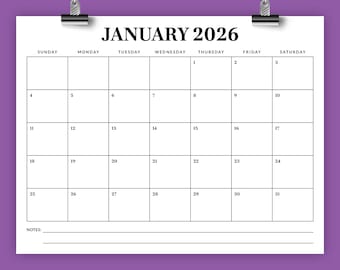 2026 8.5 x 11 Inch Calendar Template | INSTANT DOWNLOAD | Modern Professional Type Monthly Printable Desk Wall Calender | Print Ready
