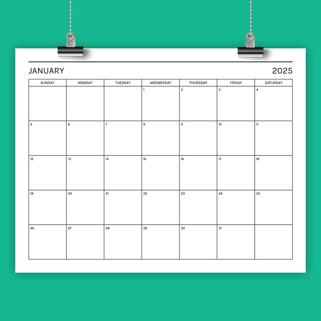 2025 Basic Modern 8.5 X 11 Inch Calendar Template INSTANT DOWNLOAD ...