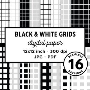 Papel digital de cuadrícula sin costuras en blanco y negro, JPG, PDF, VECTOR, patrón imprimible, patrón sin costuras, patrón geométrico, patrón de 30 x 30 cm