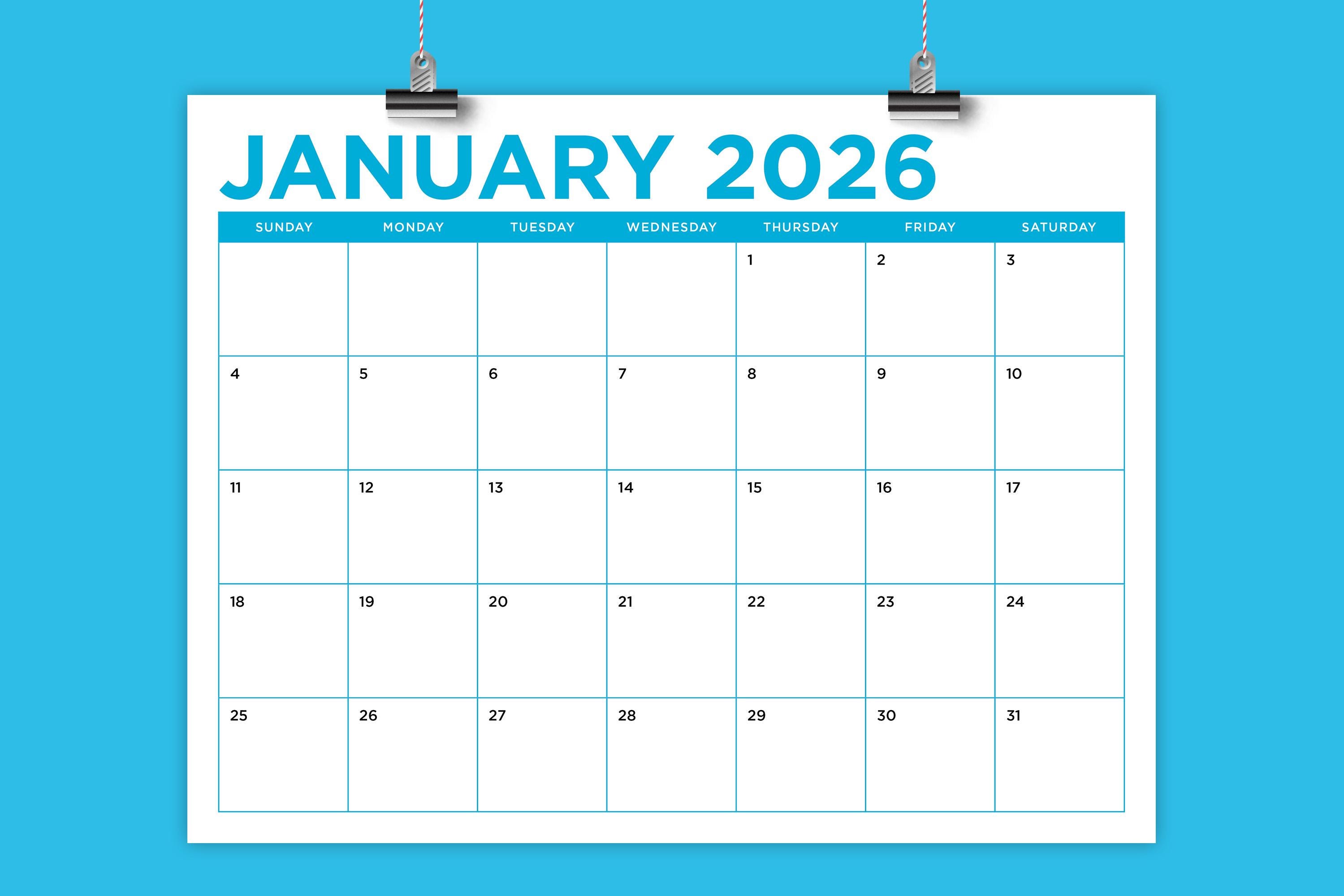 SALE 2026 8.5 X 11 Inch Color Calendar Template | INSTANT DOWNLOAD ...