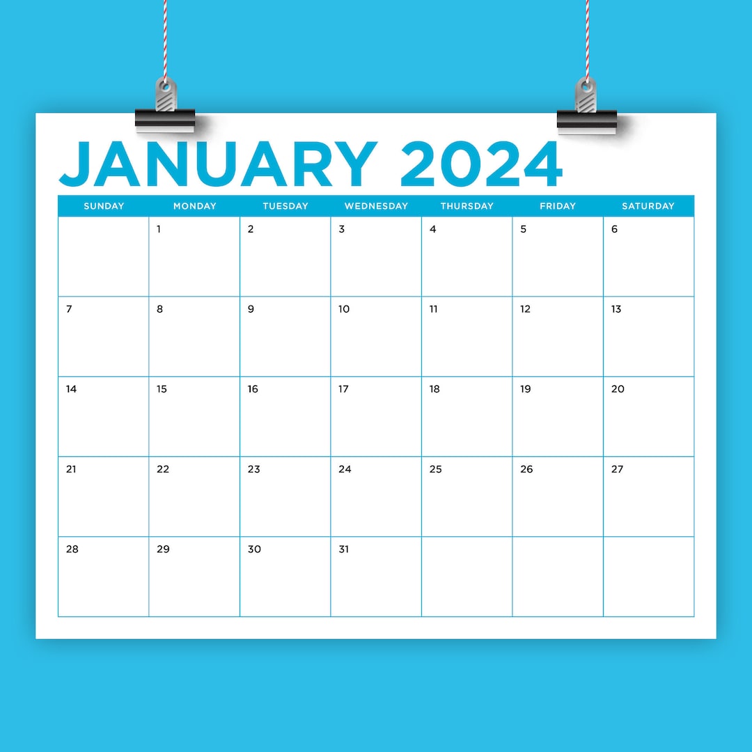 8.5 X 11 Inch COLOR 2024 Calendar Template INSTANT DOWNLOAD Modern Bold ...