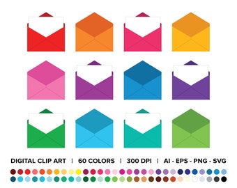 Open Letter Envelope Clip Art Set, PNG, SVG, VECTOR, Letter Clipart, Envelope Clipart, White Page, Mail, Blank Note, Post Office