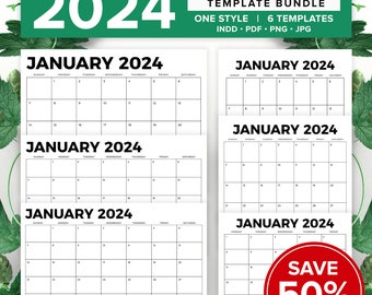 2024 Calendar Bundle, Digital Calendar, PDF Calendar, Bold Calendar, Printable Calendar, Blank Calendar, 8.5x11, 8.5x14, 11x17, 12x12